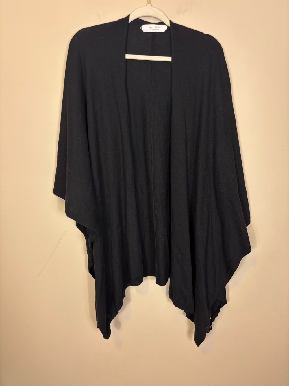 Mersea Black Draped Open Front Cotton and Cashmere Cardigan Sweater One Size